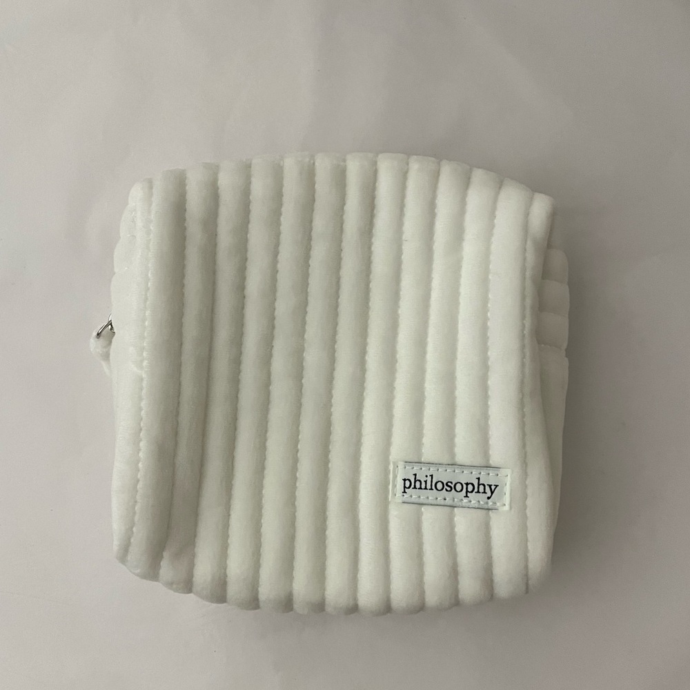 Fuzzy white philosophy cosmetics bag - empty never used